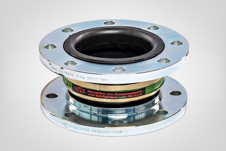 HKS type 1 rubber expansion joint, V model, with rotatable galvanised steel flanges with support collar