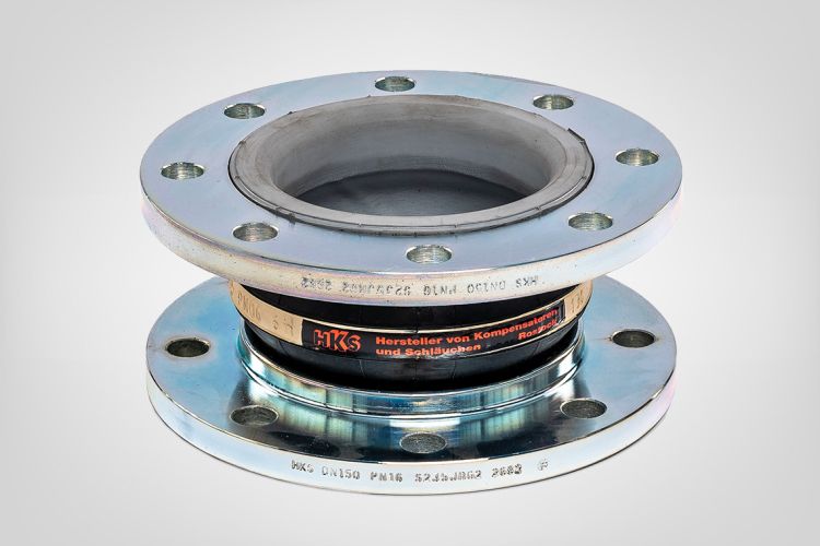 HKS type 1 rubber expansion joint, W model, with rotatable galvanised steel flanges with support collar